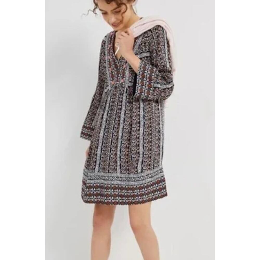 Anthropologie Maeve Naomi Embroidered Tunic Dress XL Pockets Sequins Boho Gypsy